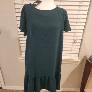 DKNY Forest Green Baby Doll dress. NWT. Size 14